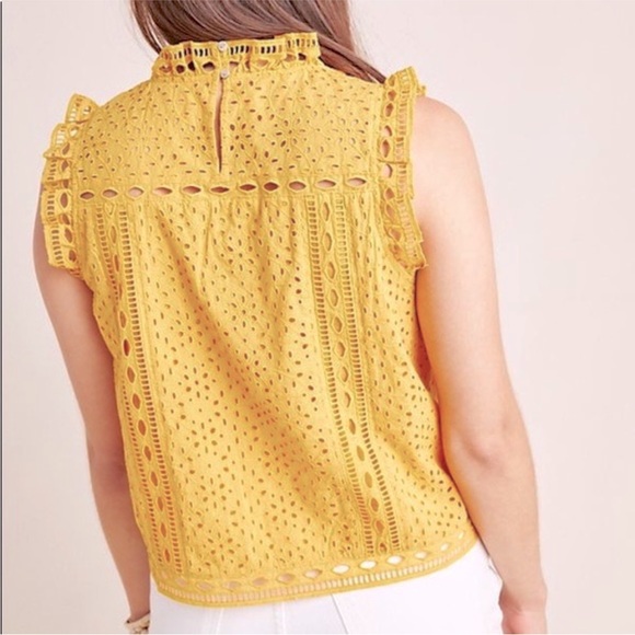 Maeve by Anthropologie Tilly Eyelet Blouse Sz 4 Sunflower Yellow - Picture 2 of 10